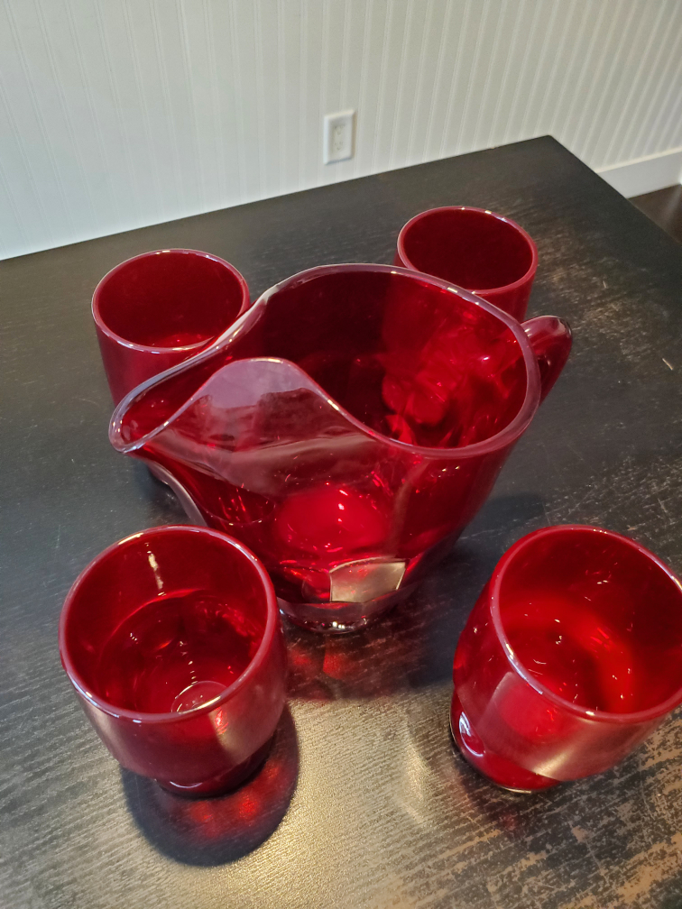 Vintage Ruby Red Honeycomb Pitcher set - photo 2