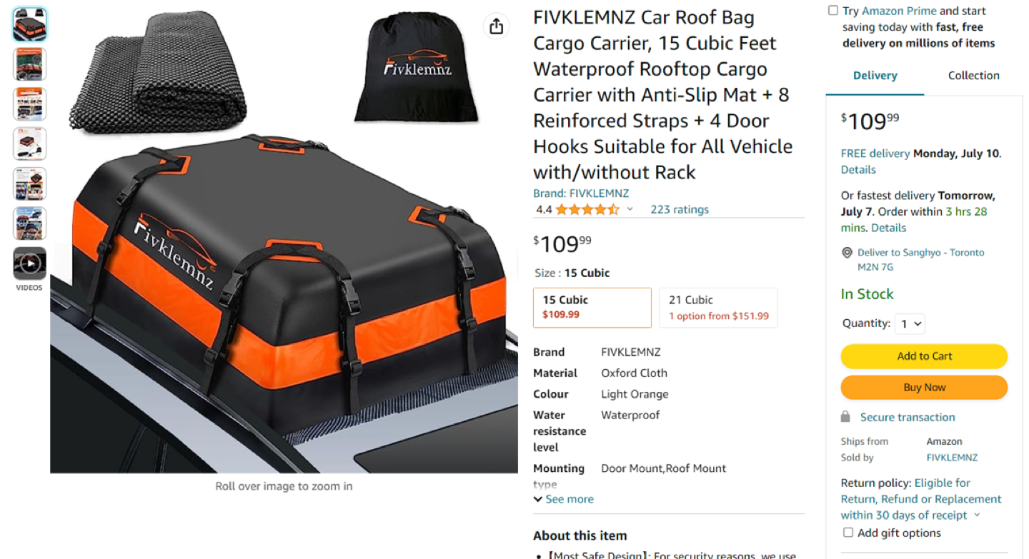 Car roof bag cargo carrier - photo 2