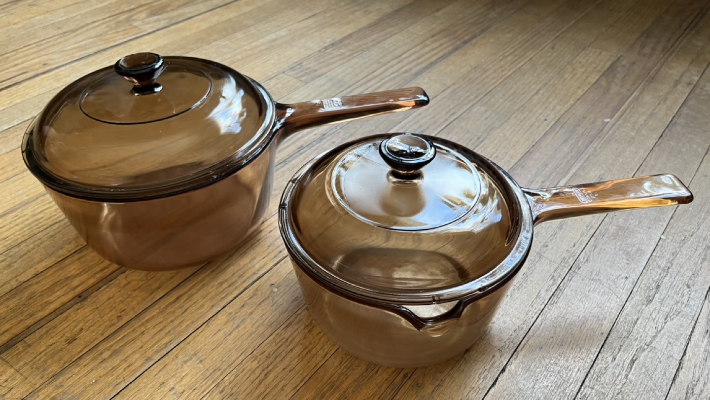 Pyrex Corning Visions Amber Pot Set with Lids - 1.5 + 1L thumbnail