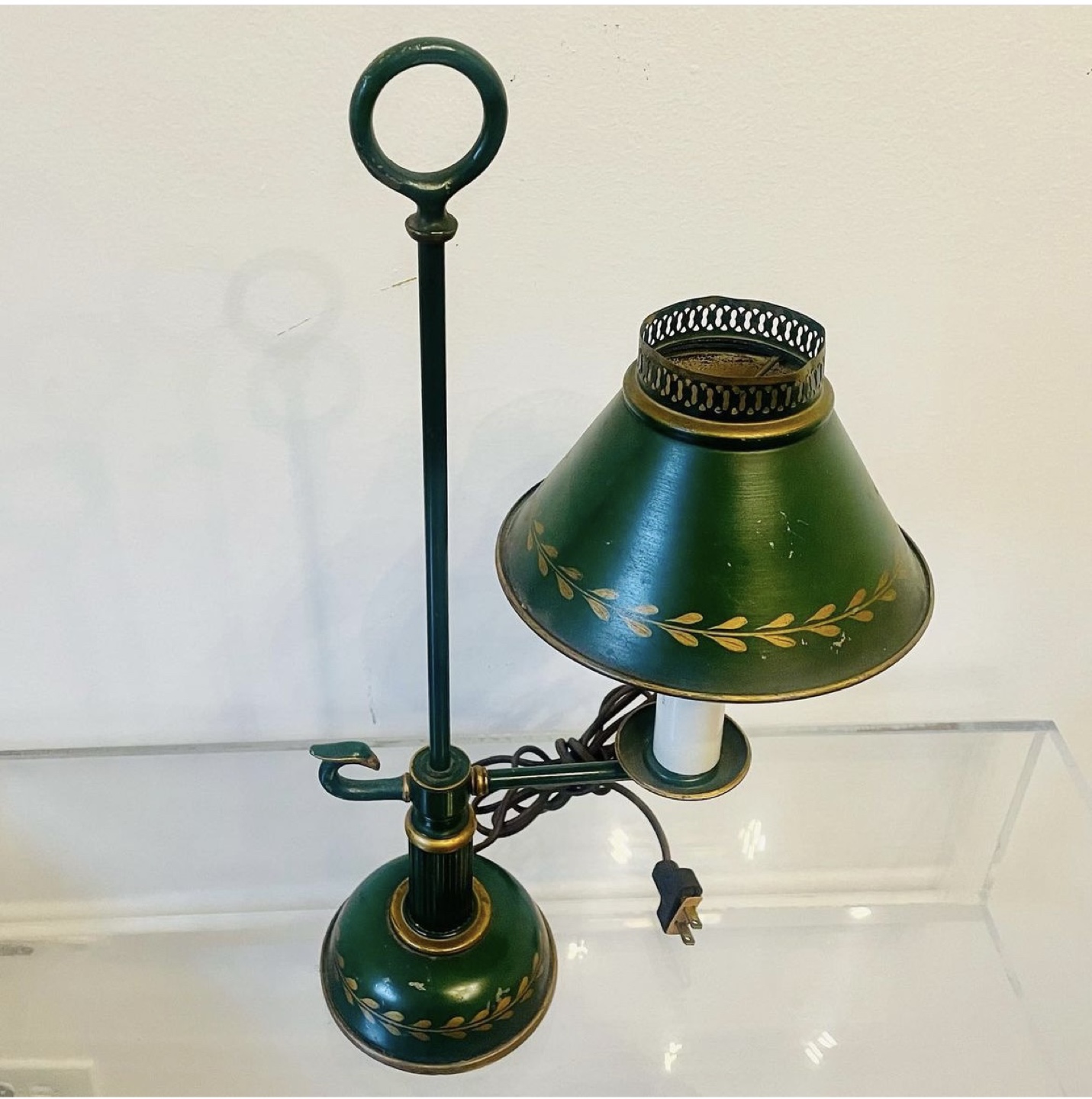 Vintage French Green Metal Tole Bouillotte Table Lamp - photo 4