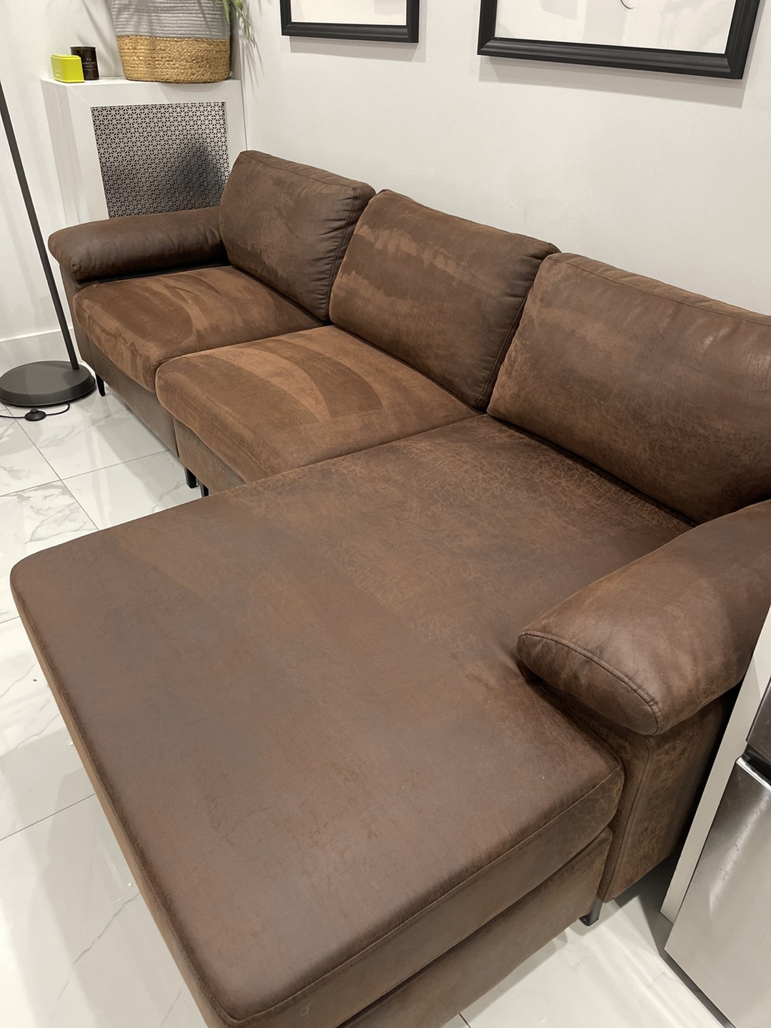Faux leather sofa with chaise - photo 5