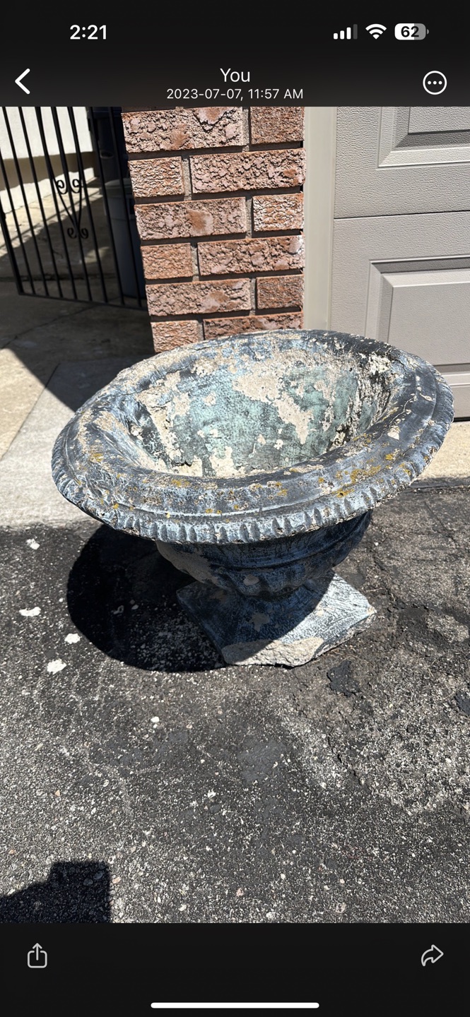 Two Concrete Round Bowl Outdoor Urn Planters - photo 2