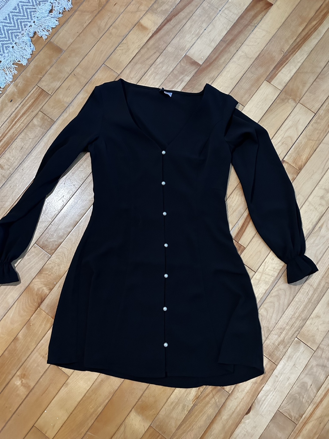 Black button down pearl dress thumbnail