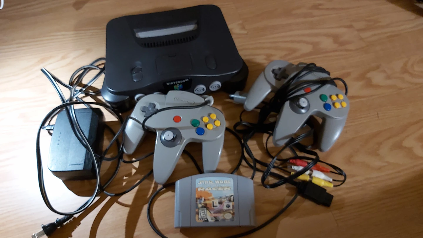 N64 With 2 Controllers and Star Wars Eacing thumbnail