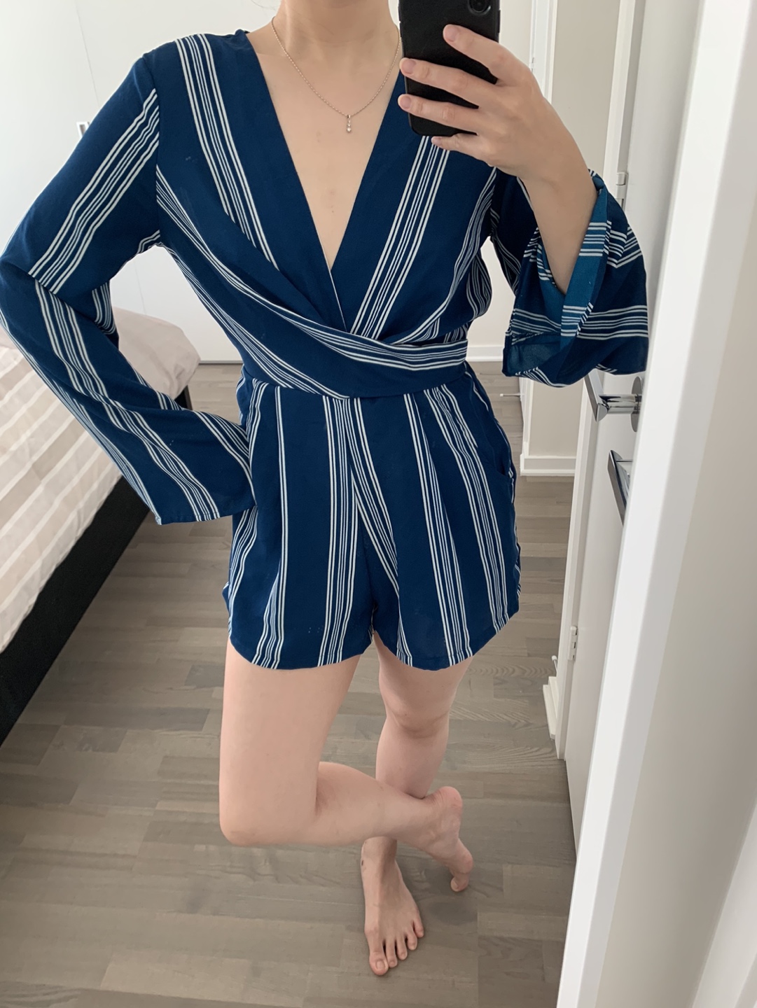 Urban Outfitters UO Striped Surplice Romper image indicator(5)