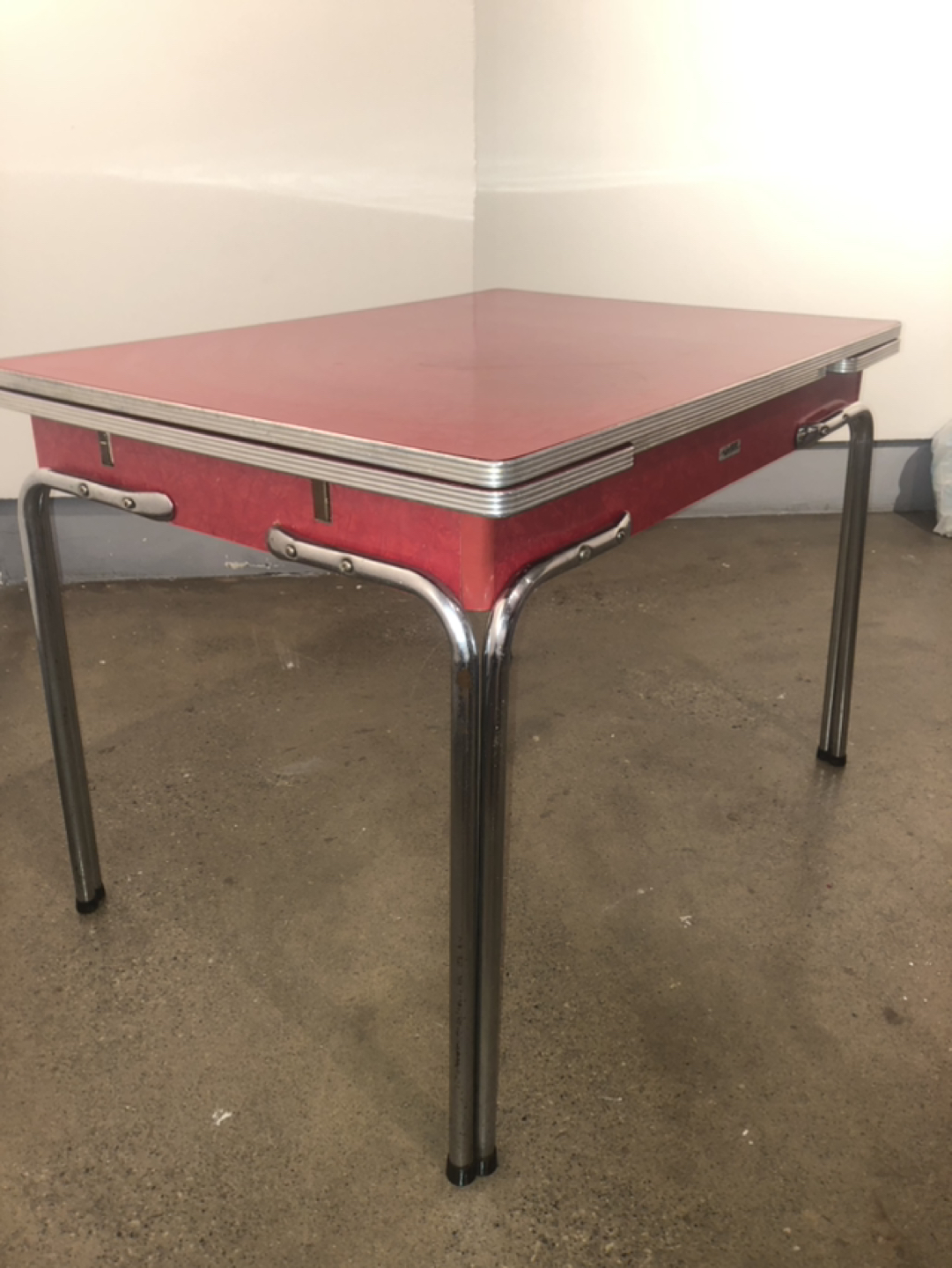 Vintage red kitchen/dining table 1950s formica and chrome