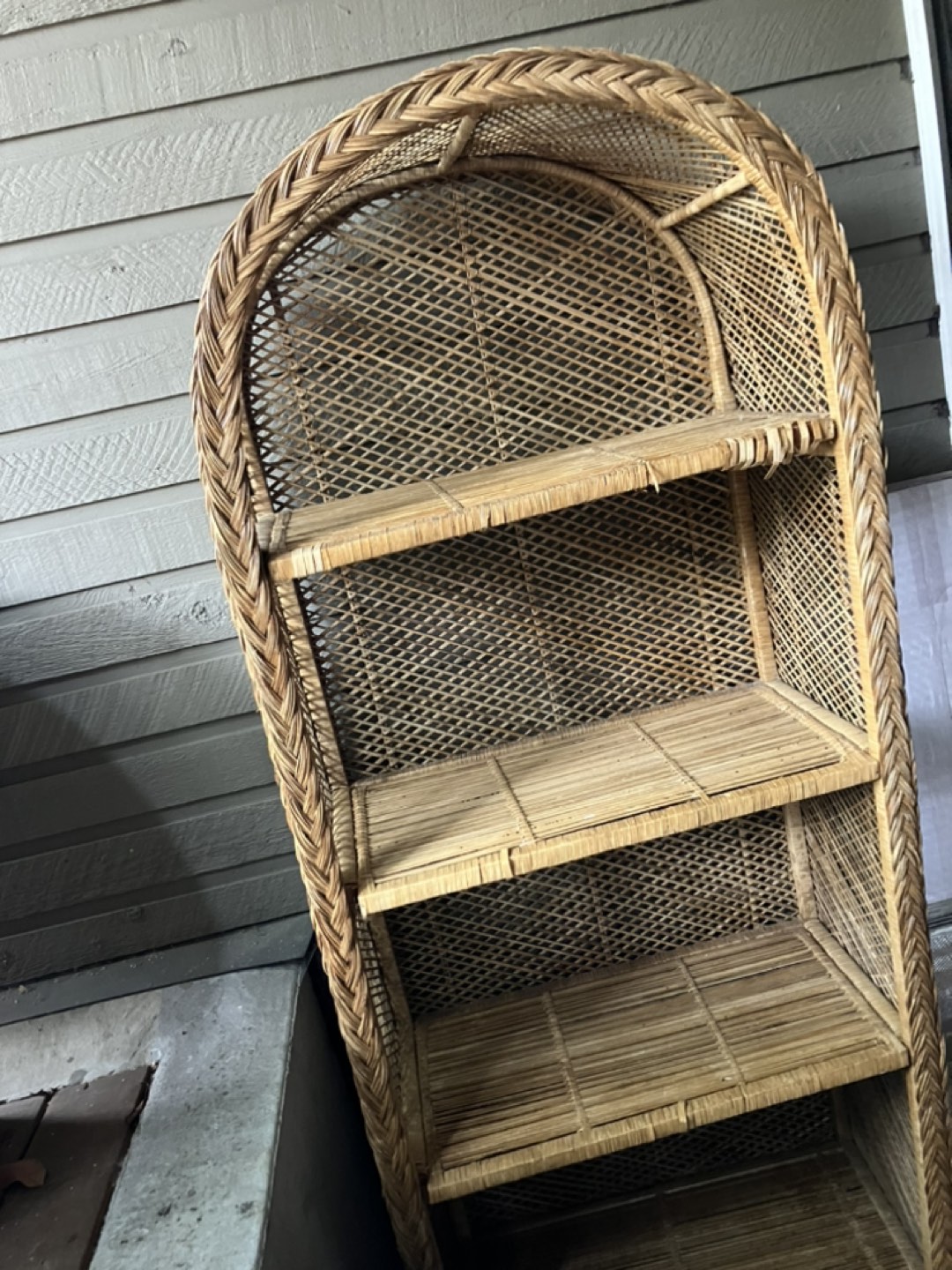 Wicker boho beautiful large 6’ tall shelf vintage thumbnail