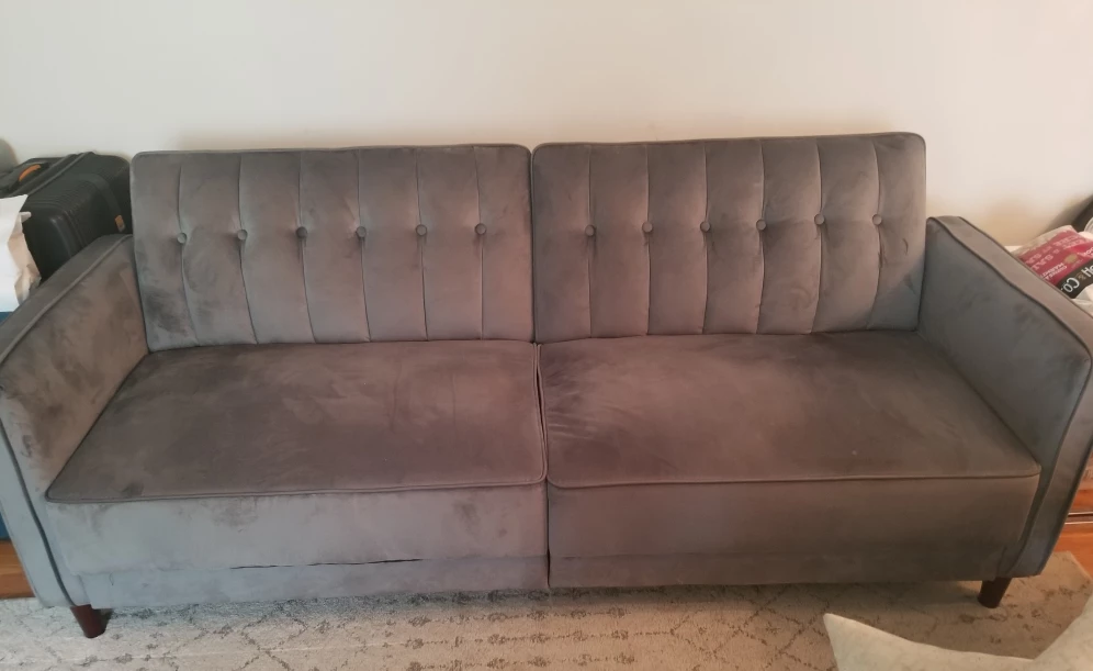Grey Velvet 3-Seater Convertible Sofa - photo 2