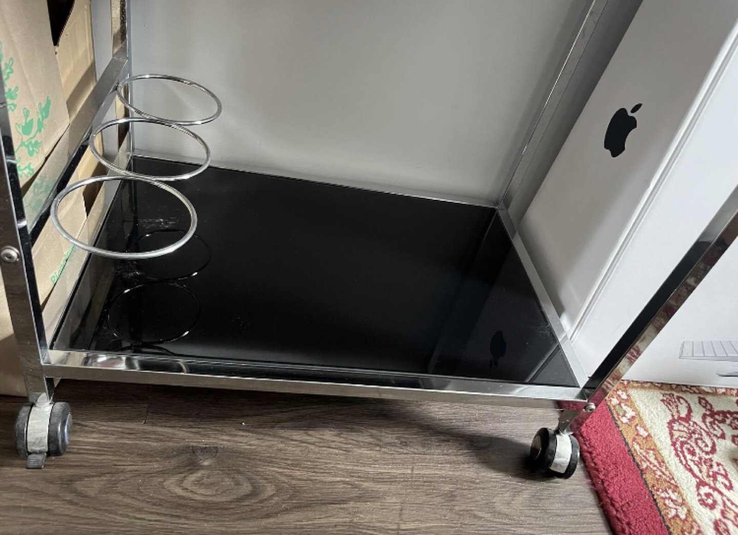Chrome Bar Cart w/ Black Glass Shelves - photo 3