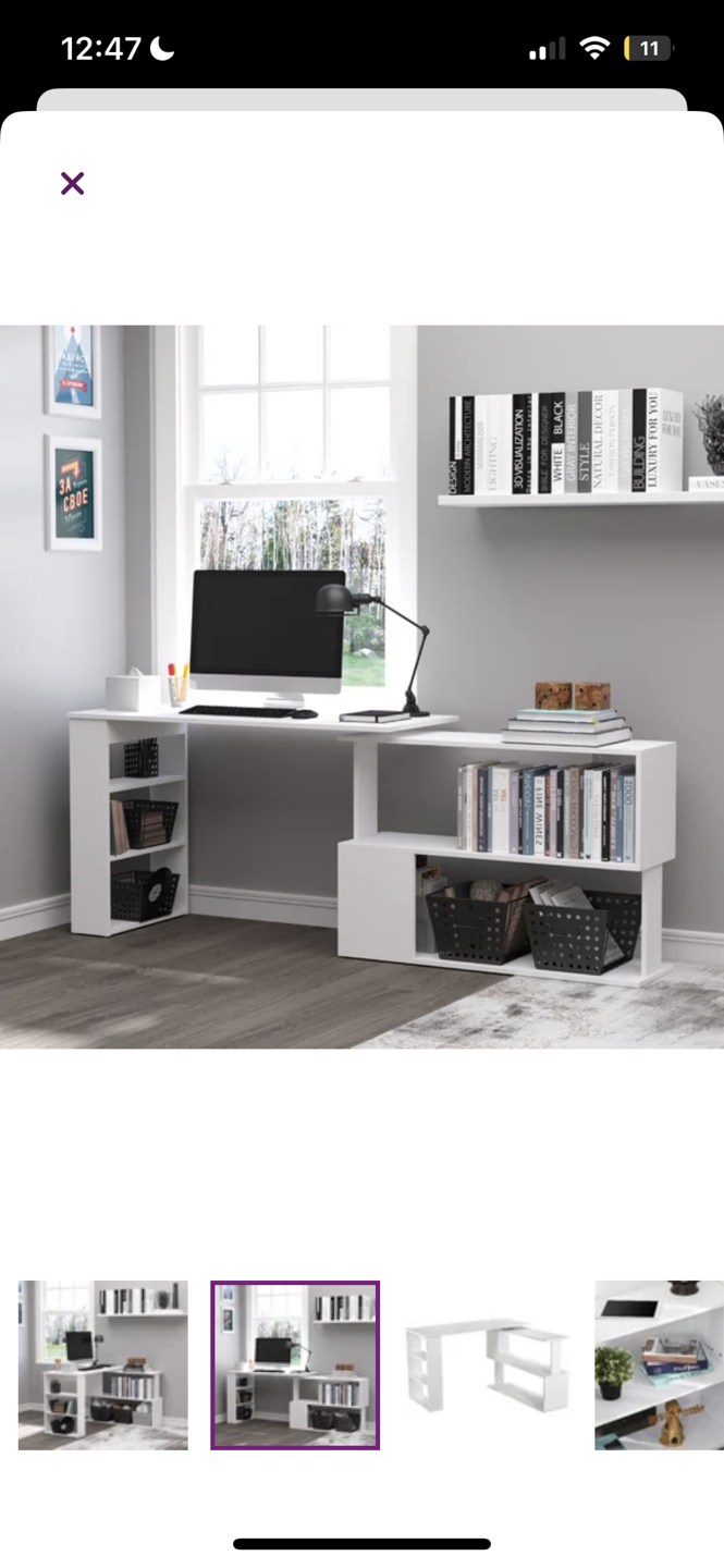 Lengby L-Shape Credenza Desk (White)