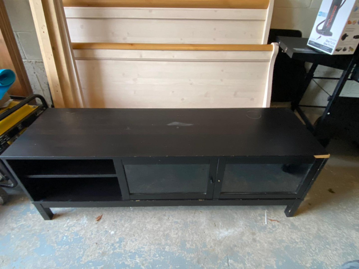 Queen bed frame with mattress, box spring and side table
