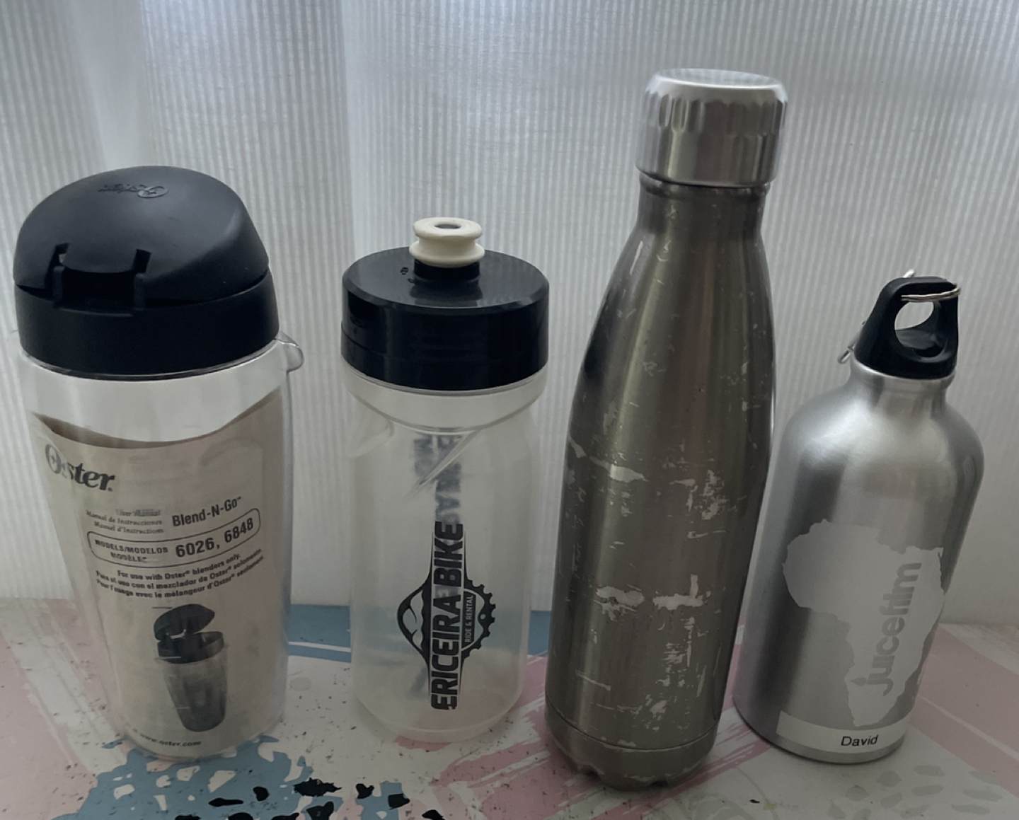 Assorted water bottles