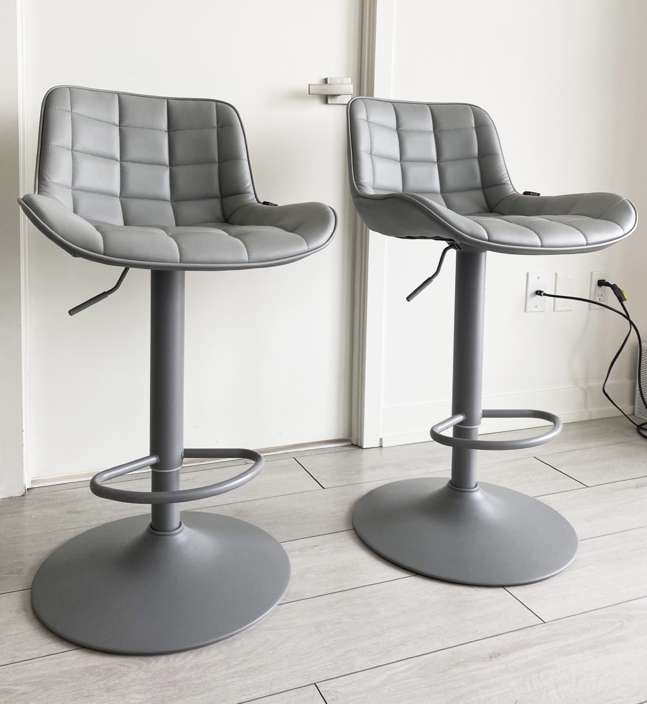 Grey Bar Stools YOUNIKE Upholstered Barstools Set of Two 2 - photo 2