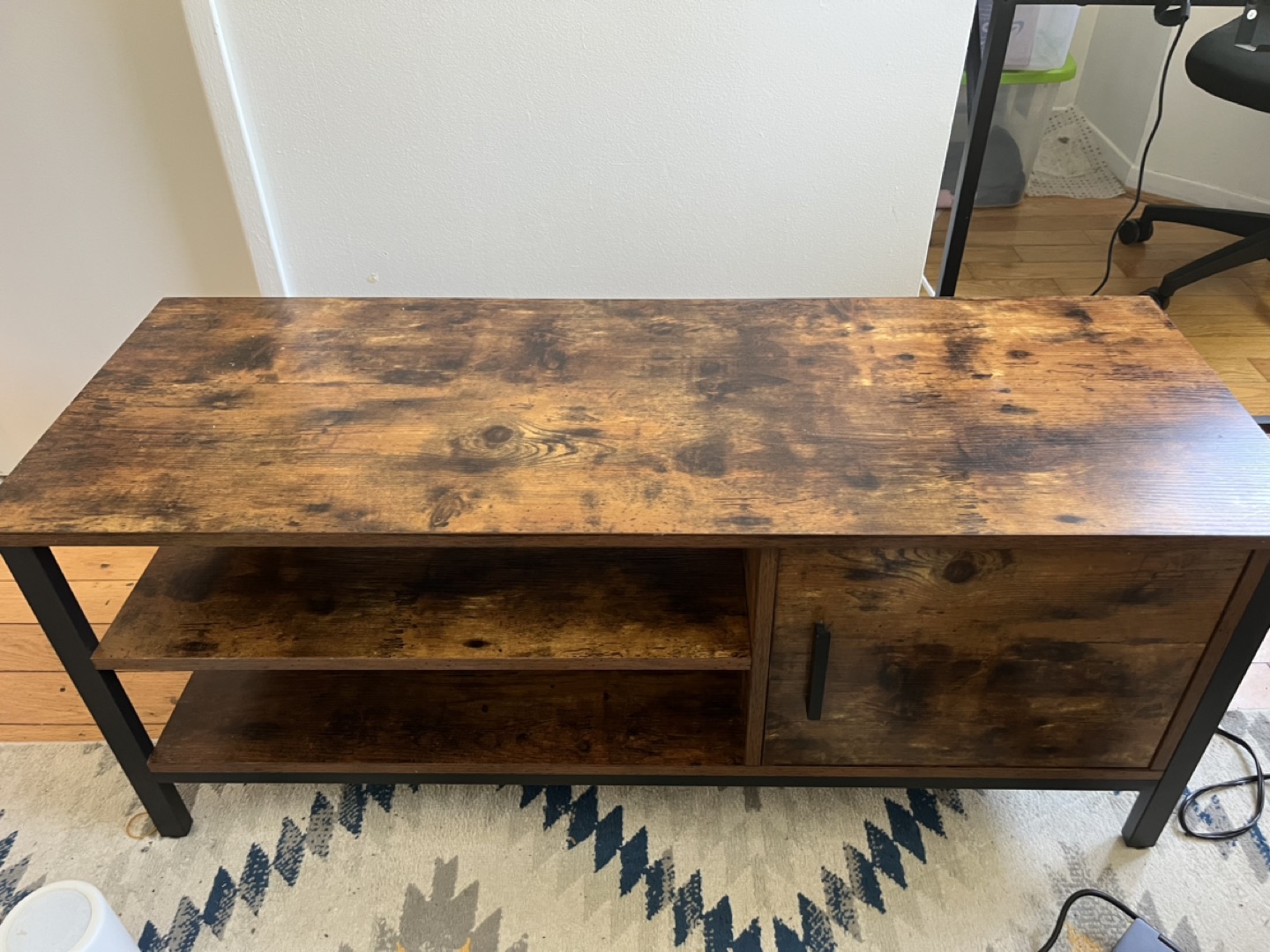 Rustic brown coffee table TV stand with door and storage shelves - photo 2
