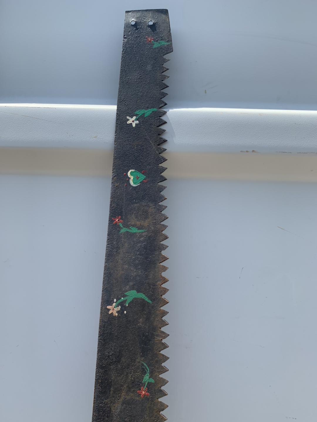 Antique wall hanging decorated cross-cut saw - 57” ! - photo 4