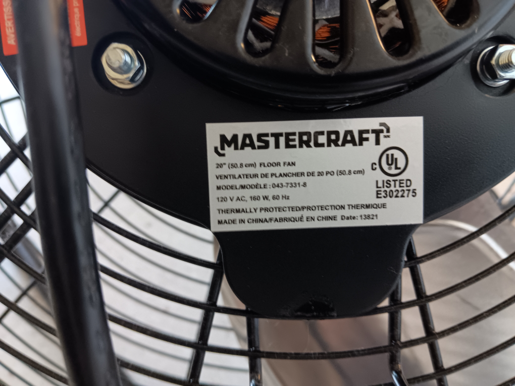 22" diameter Floor Fan (Mastercraft) - 3 Speeds image indicator(3)