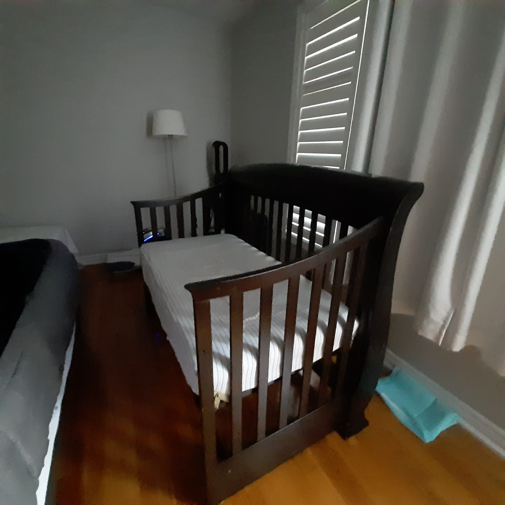 crib to toddler bed + mattress MUST GO!