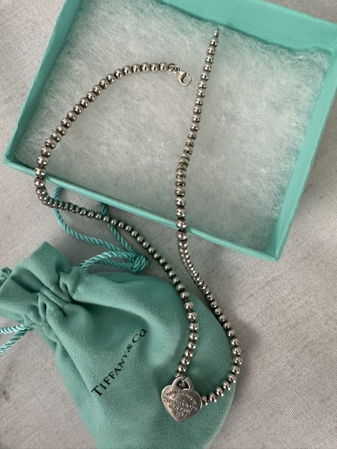 Tiffany’s Heart Tag Bead Necklace 16 inch - photo 2