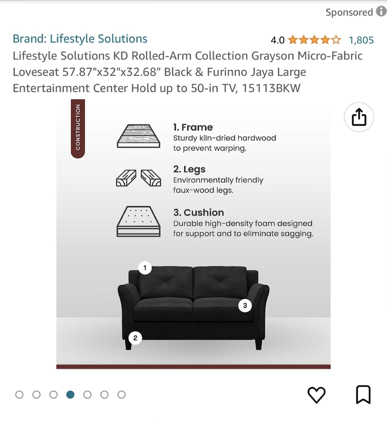 Black loveseat Sofa for sale - photo 5