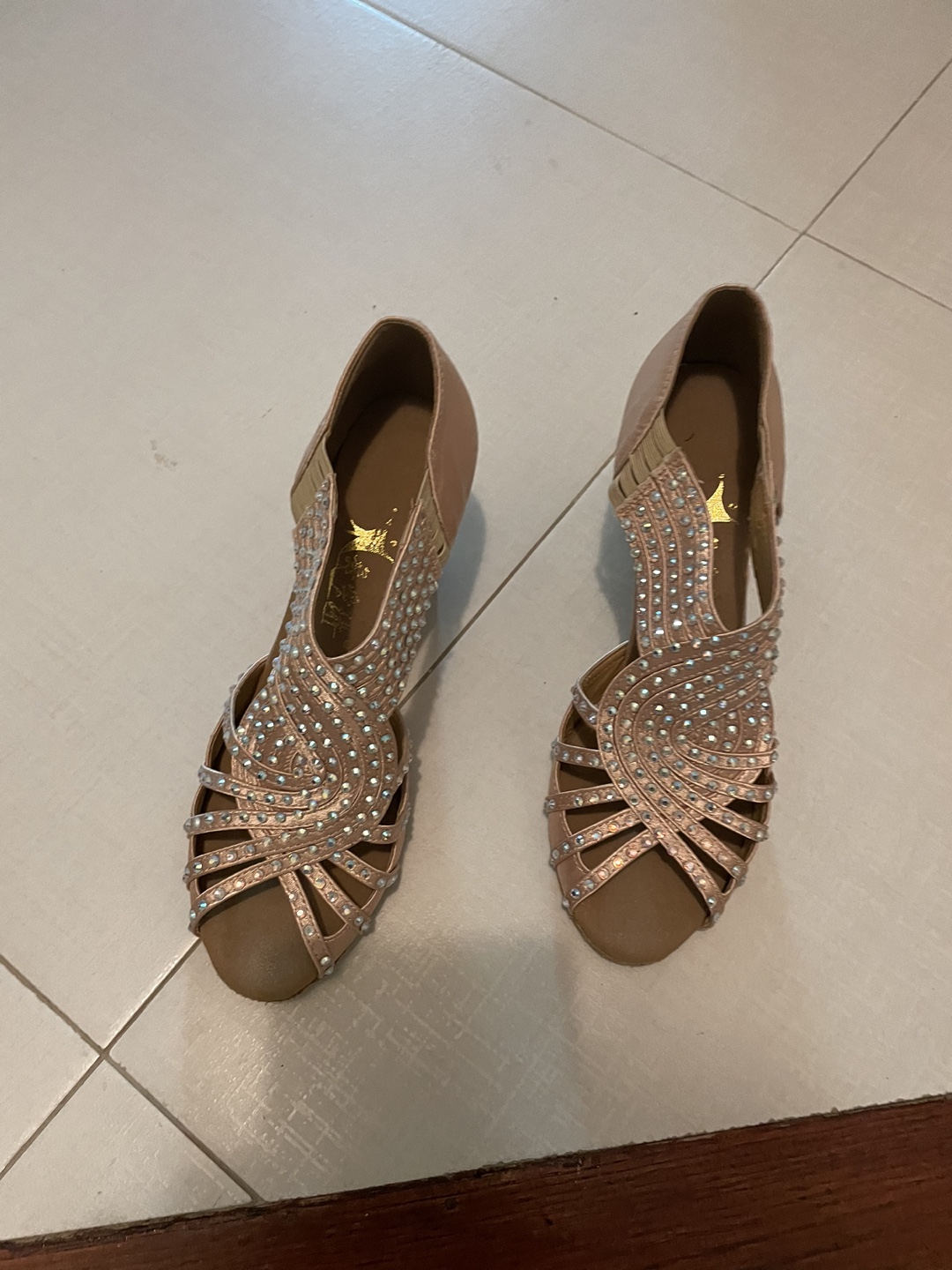 Rhinestone shoes leather sole thumbnail