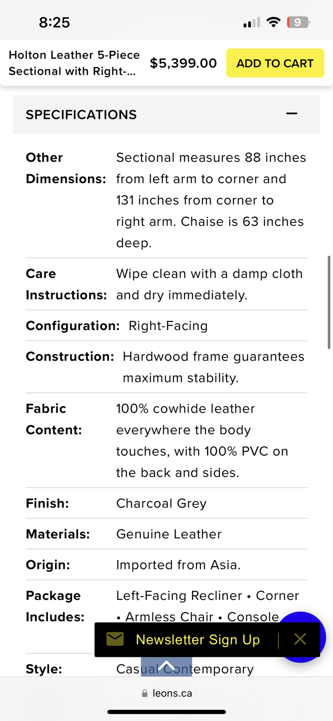 LEATHER L-SHAPED RECLINING SOFA image indicator(9)