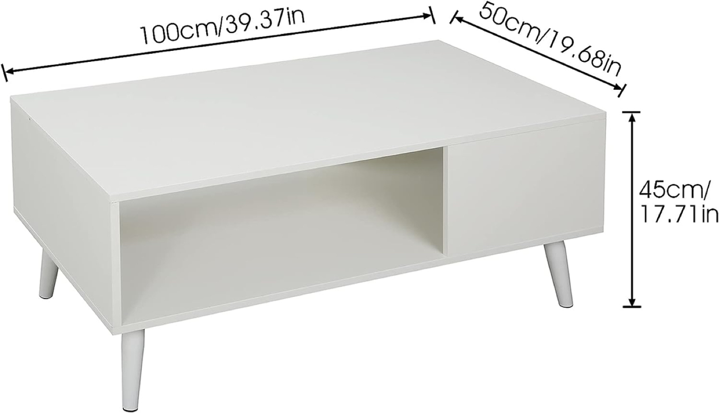 White Coffee Table with Storage Living Room Office - photo 4