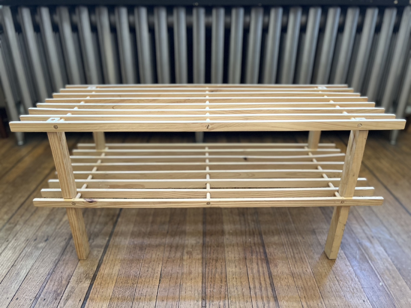 Two tiered wood shoe rack thumbnail