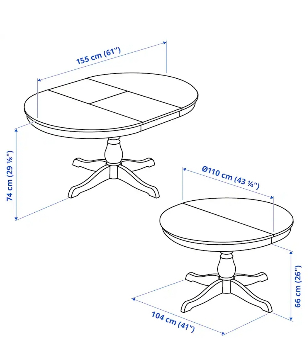 Extendable Dining table, white, 110/155 cm (43 1/4/61 ") - photo 3