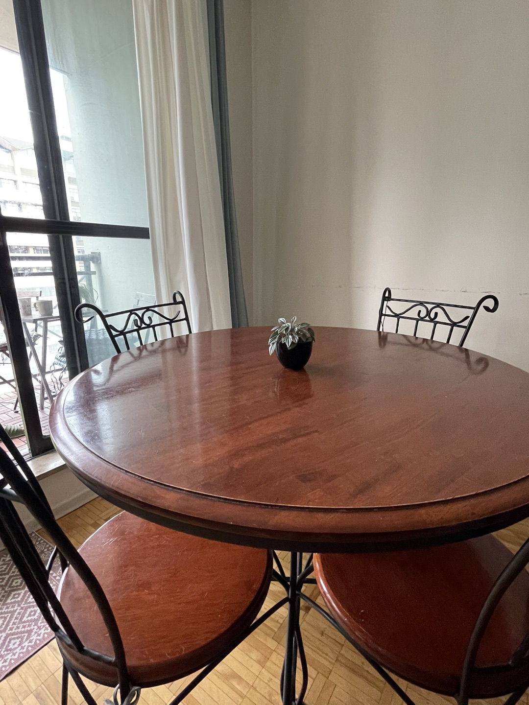 Dinner Table & Chairs for 4 - hardwood with wrought iron backing - photo 2