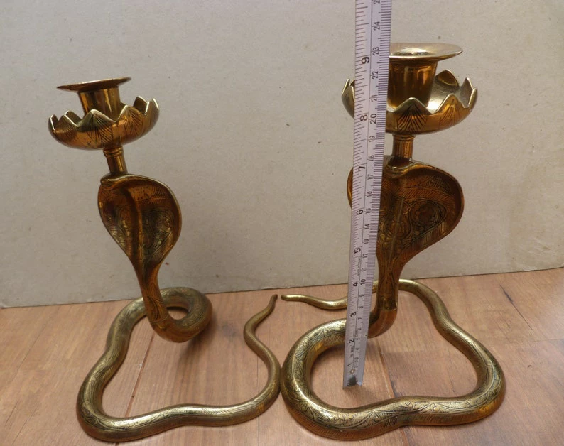 Vintage Brass Cobra Candleholders Snake Shaped image indicator(2)