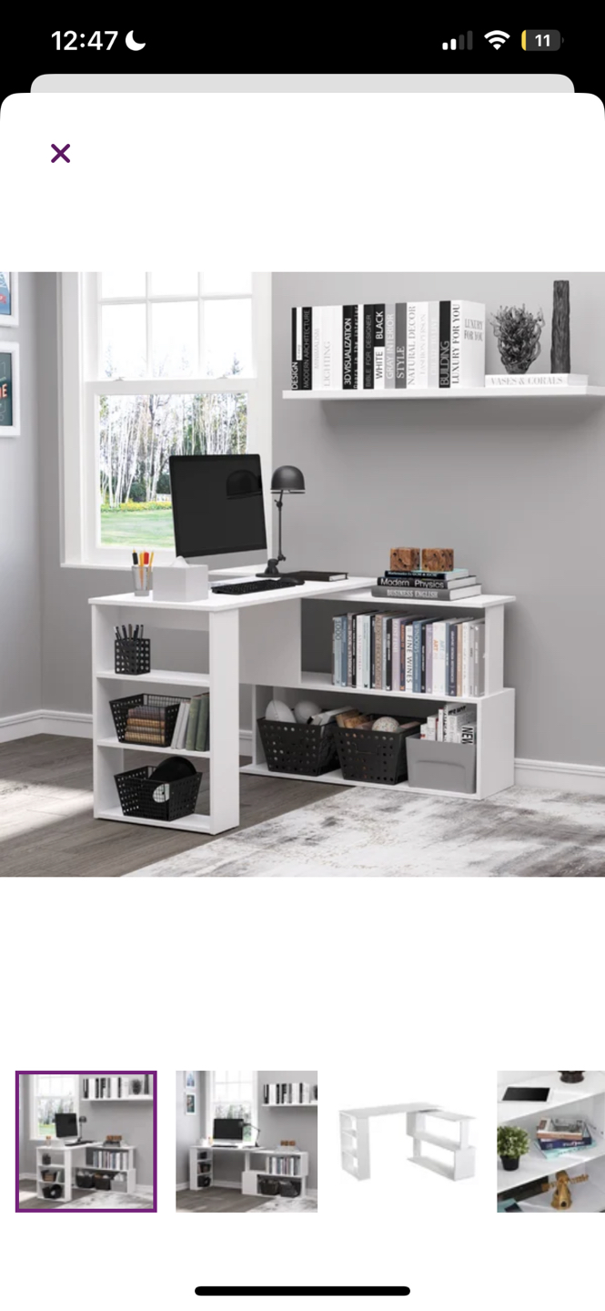 Lengby L-Shape Credenza Desk (White) - photo 2