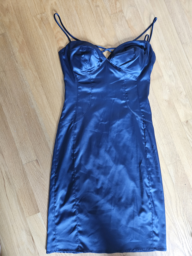 Midnight blue satin dress image indicator(2)