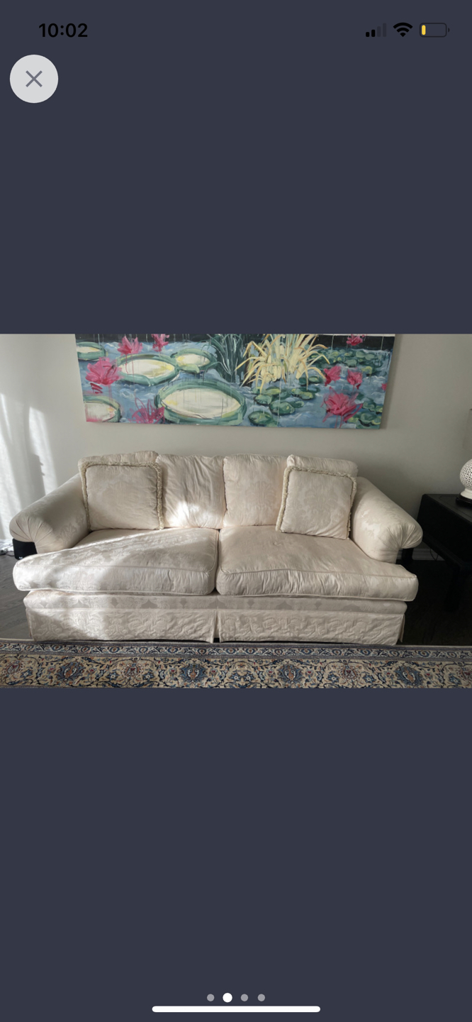 Off white damask fabric sofa thumbnail