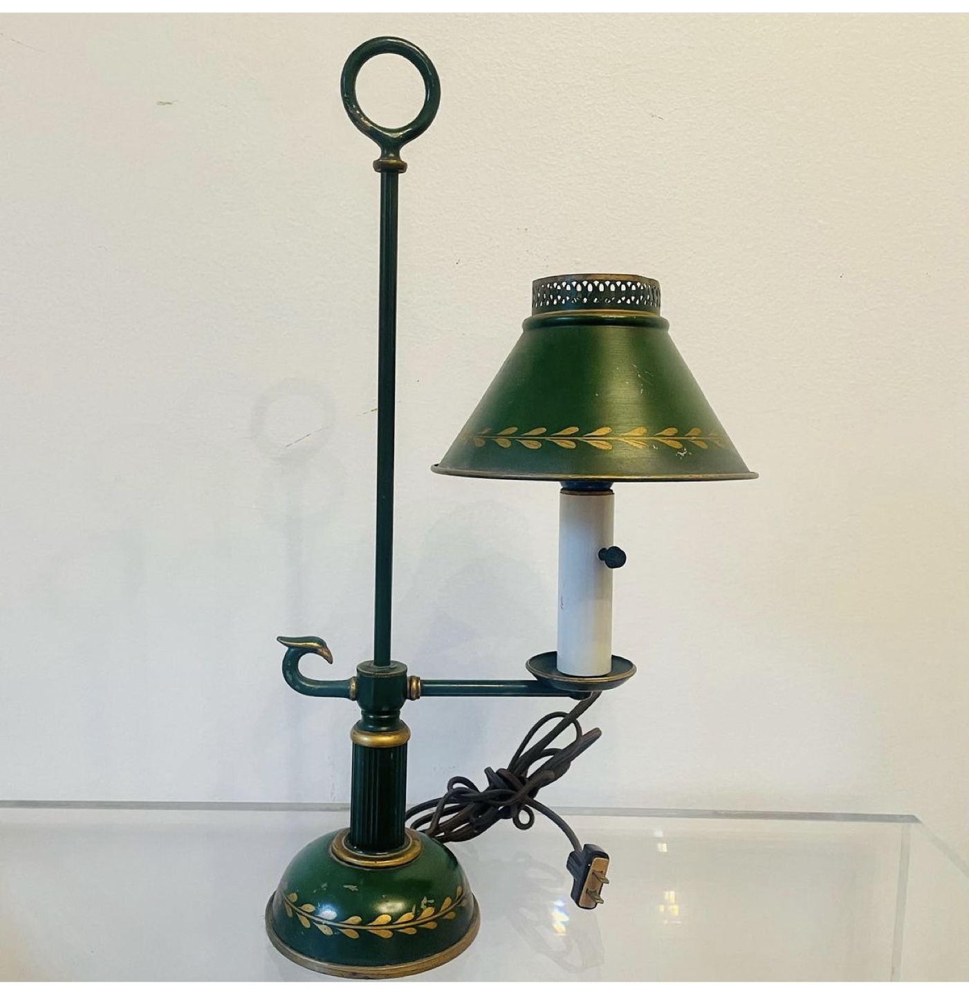 Vintage French Green Metal Tole Bouillotte Table Lamp - photo 3