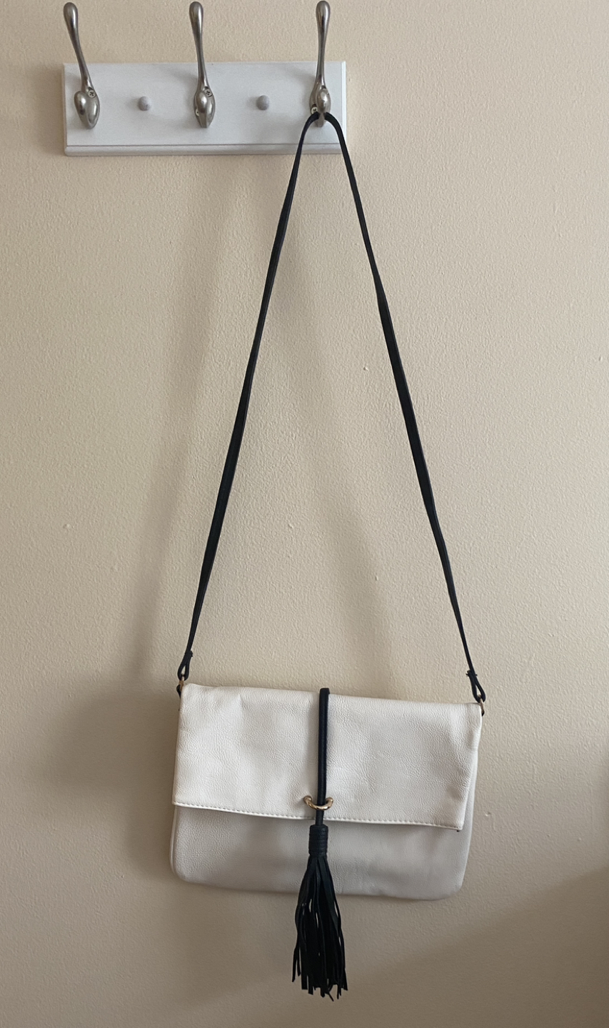 Black and white pleather purse