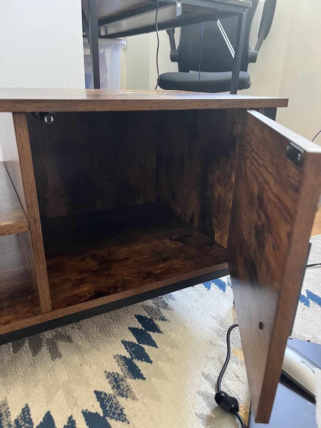 Rustic brown coffee table TV stand with door and storage shelves - photo 4