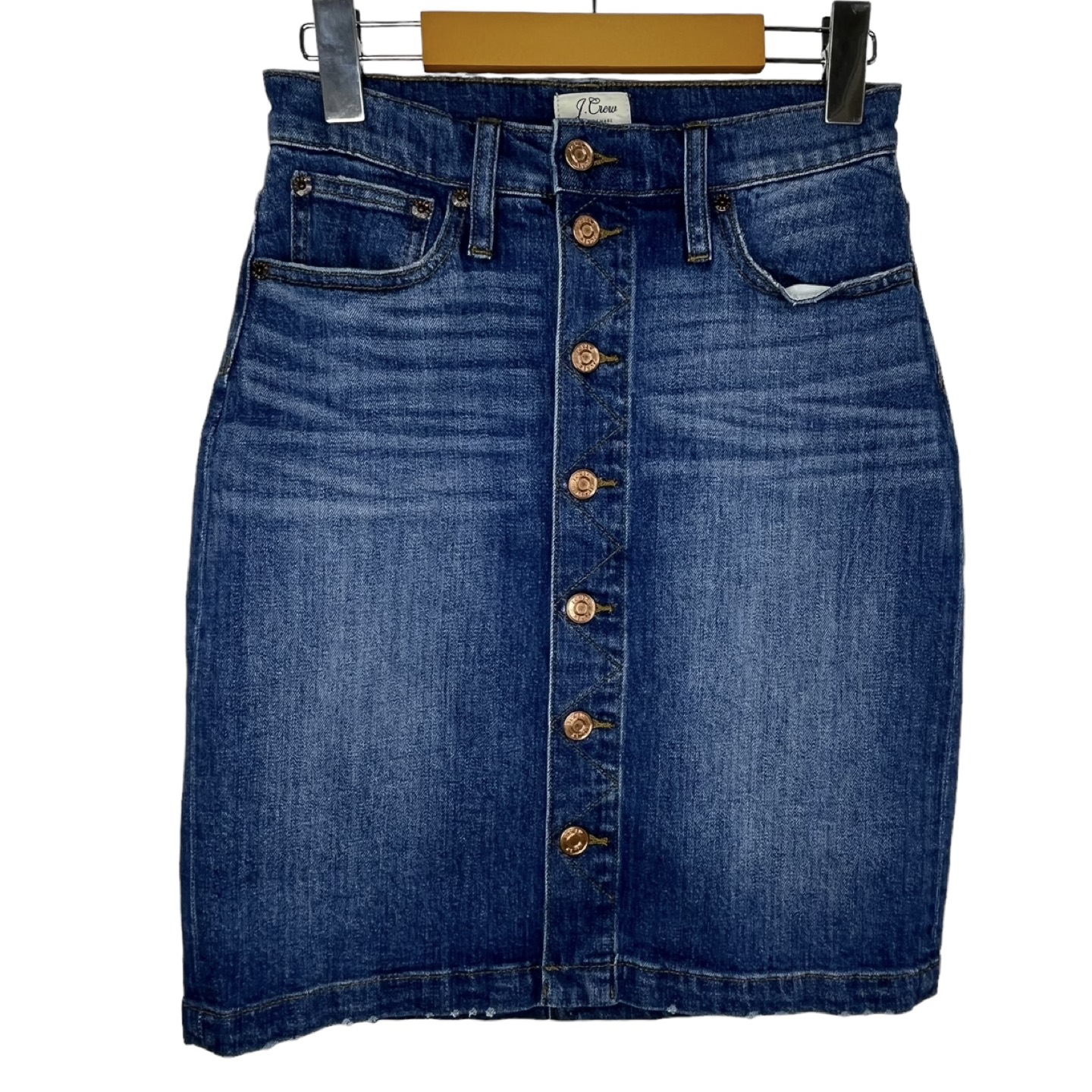 J. Crew Sz 2/25 Trade Mark Denim Jean Pencil Skirt Button Front thumbnail
