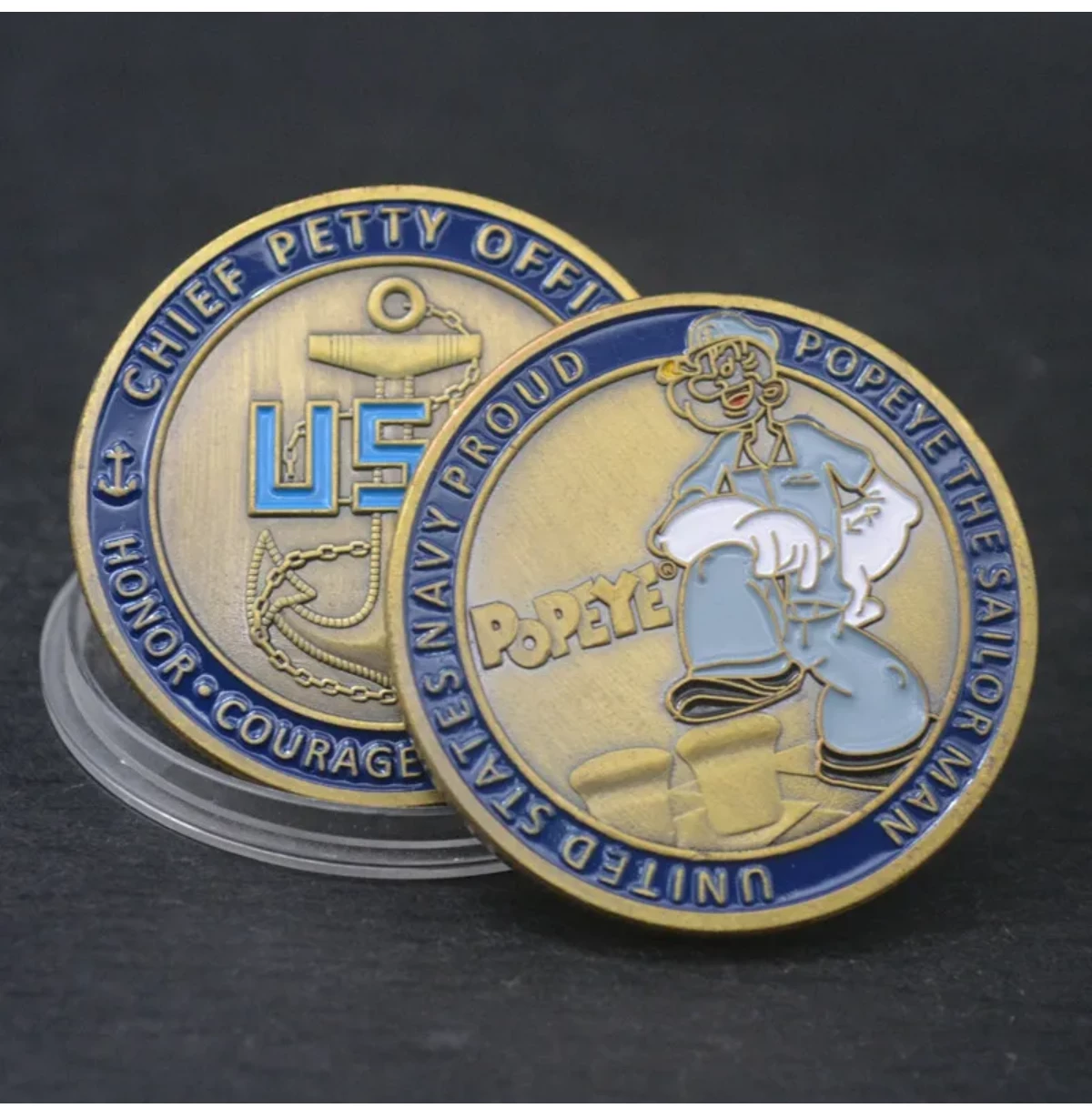 CHALLENGE COIN POPEYE THE SAILOR MAN NAVY PROUD. thumbnail