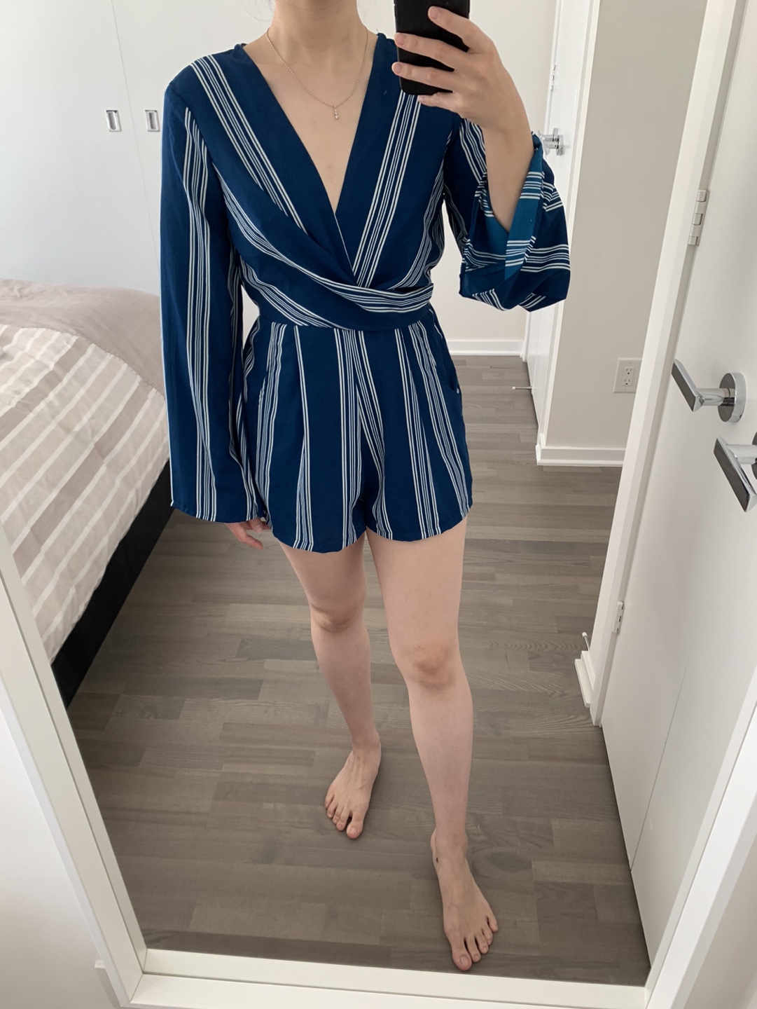 Urban Outfitters UO Striped Surplice Romper image indicator(6)