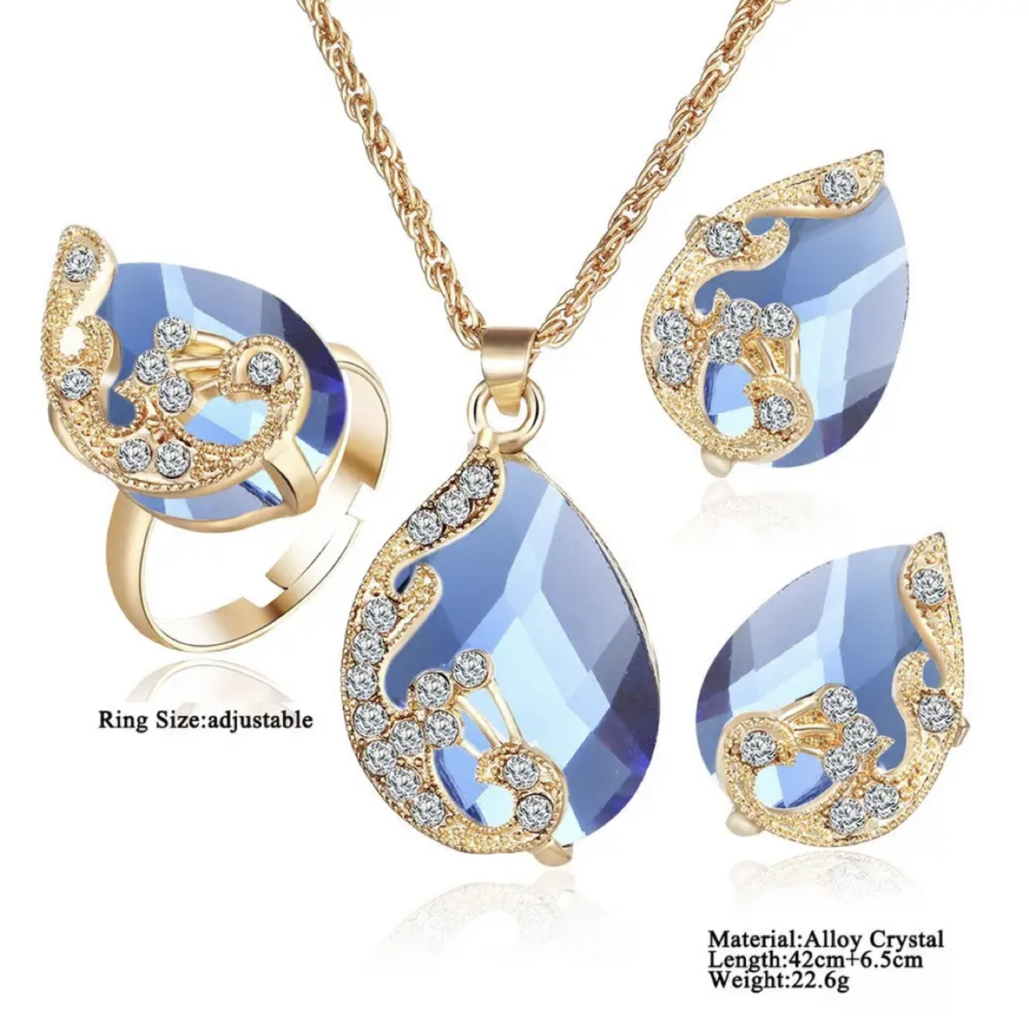 blue gemstone necklace, ring and earrings.. Take all 😍 - photo 4