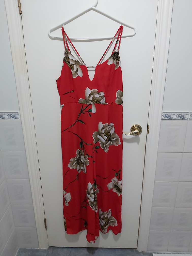 Forever 21 Floral Red Jumpsuit Size Medium (M) image indicator(2)