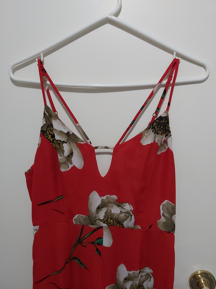Forever 21 Floral Red Jumpsuit Size Medium (M) image indicator(3)