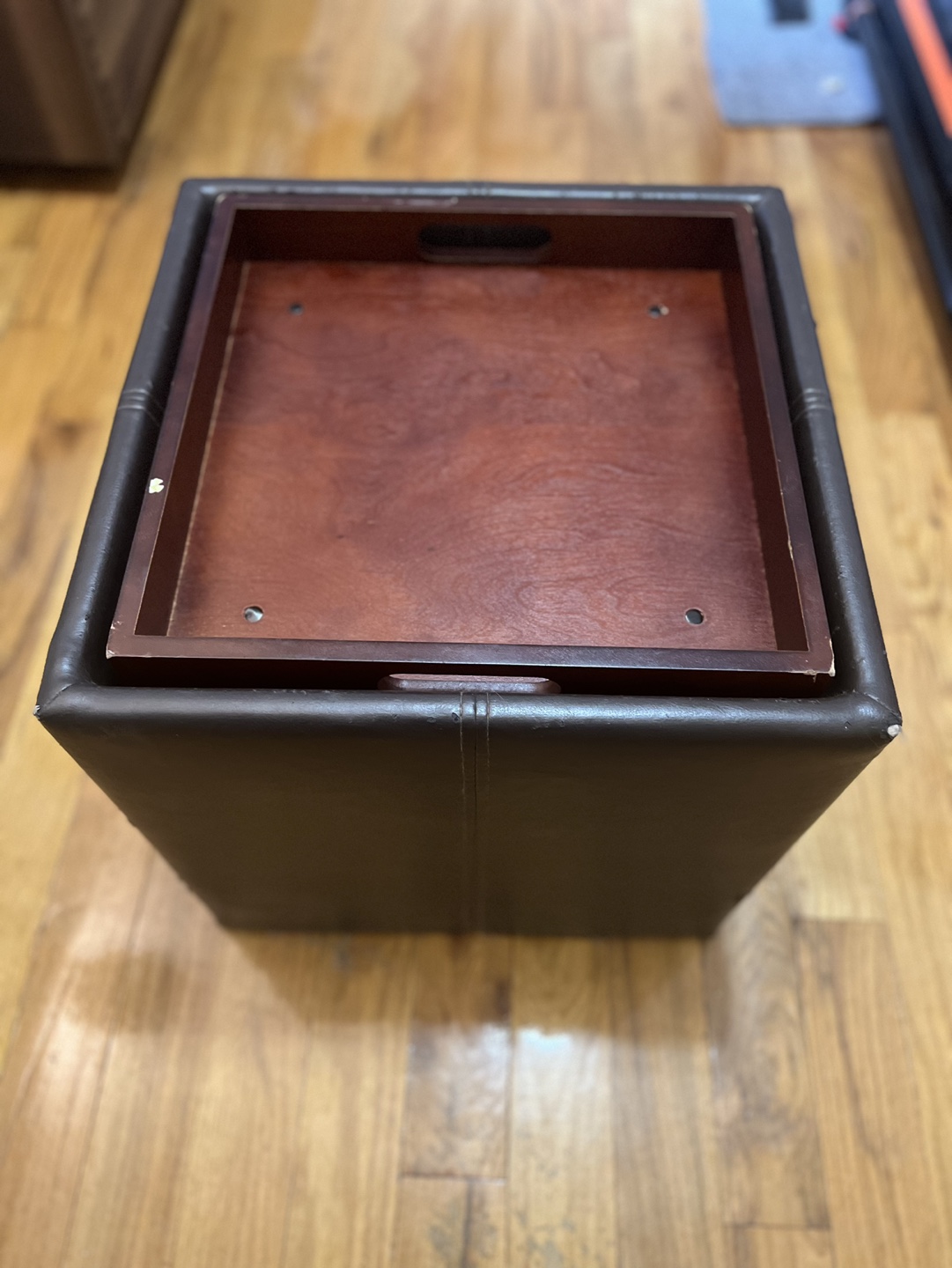 Brown Leather Ottoman with storage - photo 3