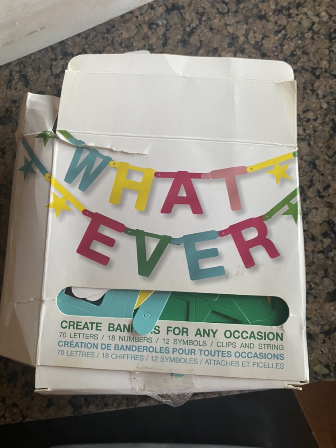 Box of bunting and banners