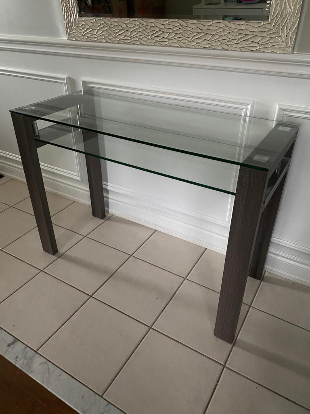 Glass top Console table with wooden legs thumbnail