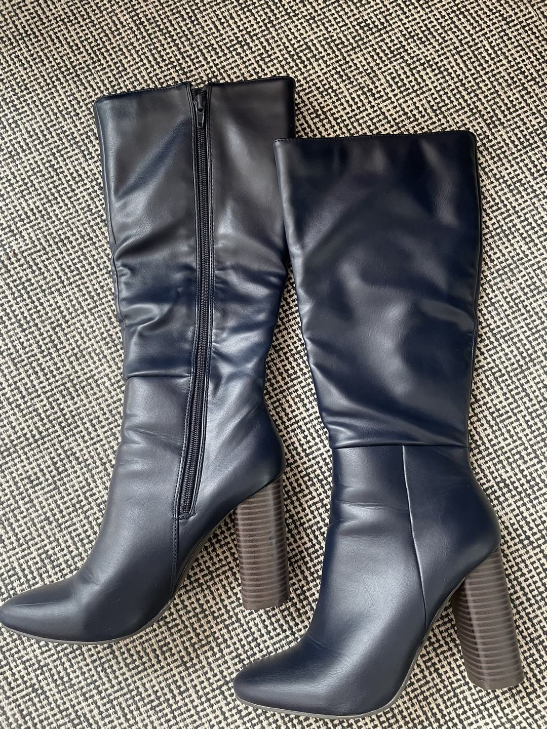Stefania Navy Heeled Tall Boots (worn max twice thumbnail