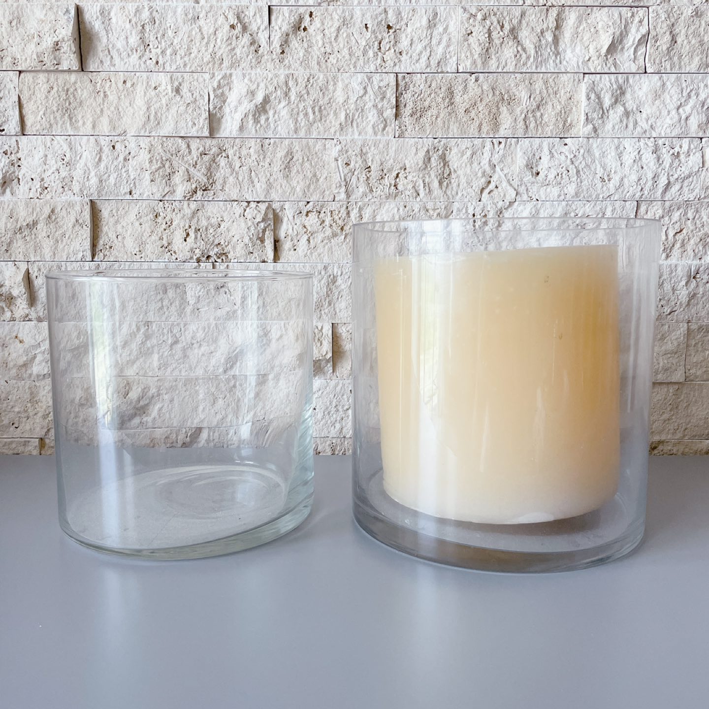 2 large vases / candle holder & 1 large three wick candle thumbnail