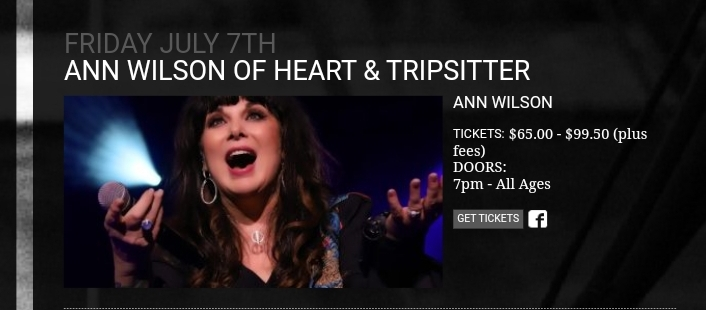 July 7. Ann Wilson of Heart & Tripsitter @ Danforth music hall thumbnail