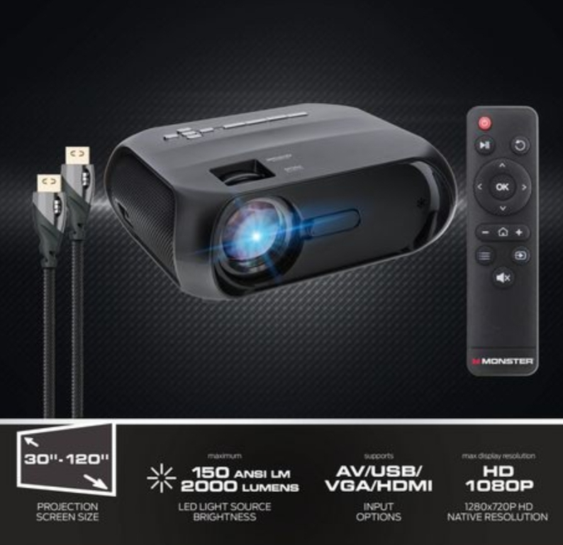 Monster Image Pro MHV1-1051-CAN 720p HD LCD Projector - Black - photo 2