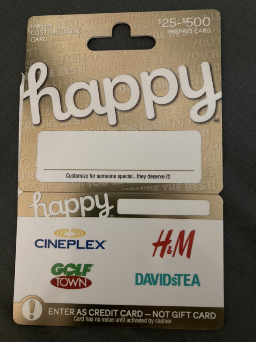 $25 Happy Customizable Prepaid Card
